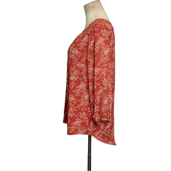 41 Hawthorne Clarita Orange Floral Front Pleat Detail 3/4 Sleeves Blouse size S - Picture 4 of 12